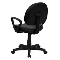 Mid-Back Black Leather Ergonomic Swivel Task Chair with Arms