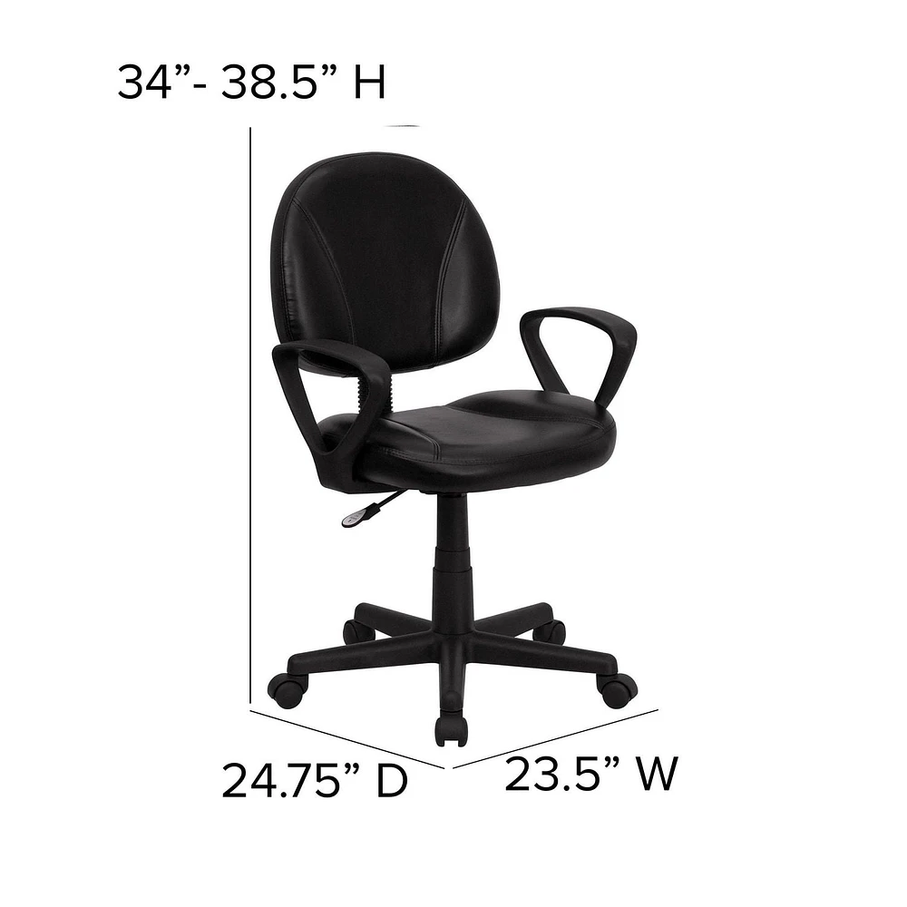 Mid-Back Black Leather Ergonomic Swivel Task Chair with Arms