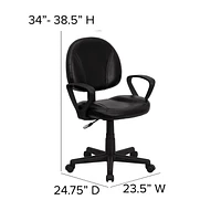 Mid-Back Black Leather Ergonomic Swivel Task Chair with Arms