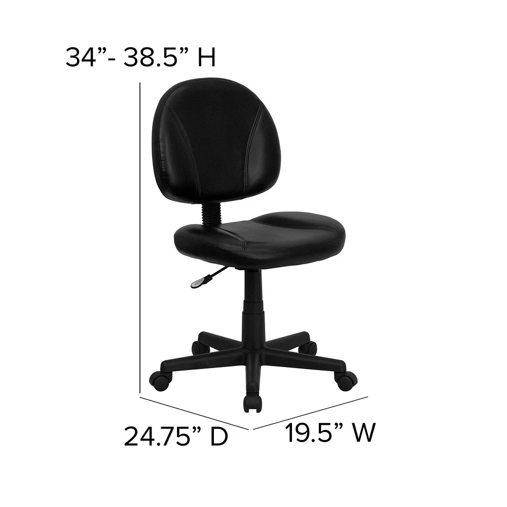 Mid-Back Black Leather Ergonomic Swivel Task Chair