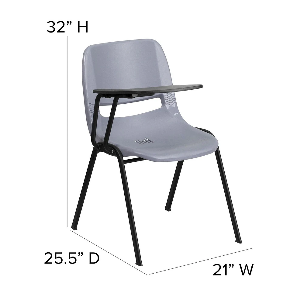 Gray Ergonomic Shell Chair with Right Handed Flip-Up Tablet Arm