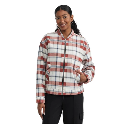 Mexx Women's Soft Brushed Plaid Bomber Jacket, Sizes: xs-xl