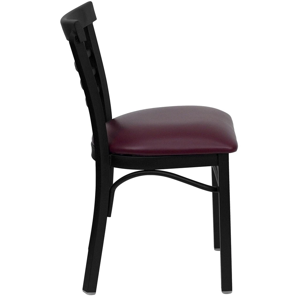 HERCULES Series Black Three-Slat Ladder Back Metal Restaurant Chair - Burgundy Vinyl Seat