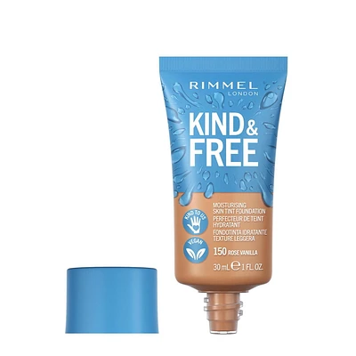 Rimmel KIND & FREE Moisturising Skin Tint Foundation, 100% Vegan, Formulated with Vitamin E, Pro Vitamin B5 & Aloe Vera, Lightweight Dewy Finish
