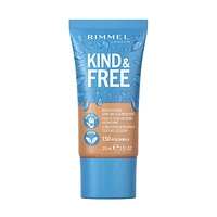 Rimmel KIND & FREE Moisturising Skin Tint Foundation, 100% Vegan, Formulated with Vitamin E, Pro Vitamin B5 & Aloe Vera, Lightweight Dewy Finish