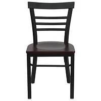 HERCULES Series Black Three-Slat Ladder Back Metal Restaurant Chair - Mahogany Wood Seat