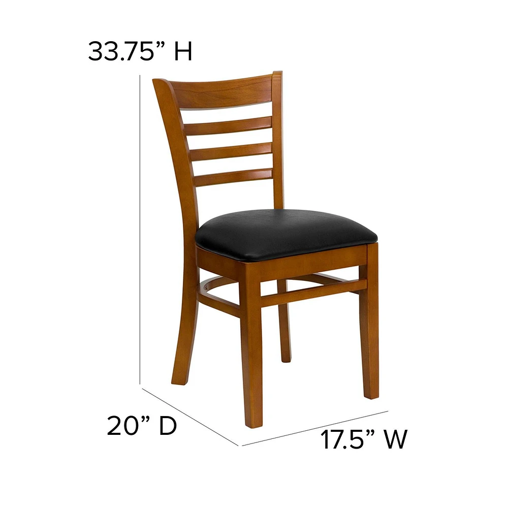 HERCULES Series Ladder Back Cherry Wood Restaurant Chair - Black Vinyl Seat