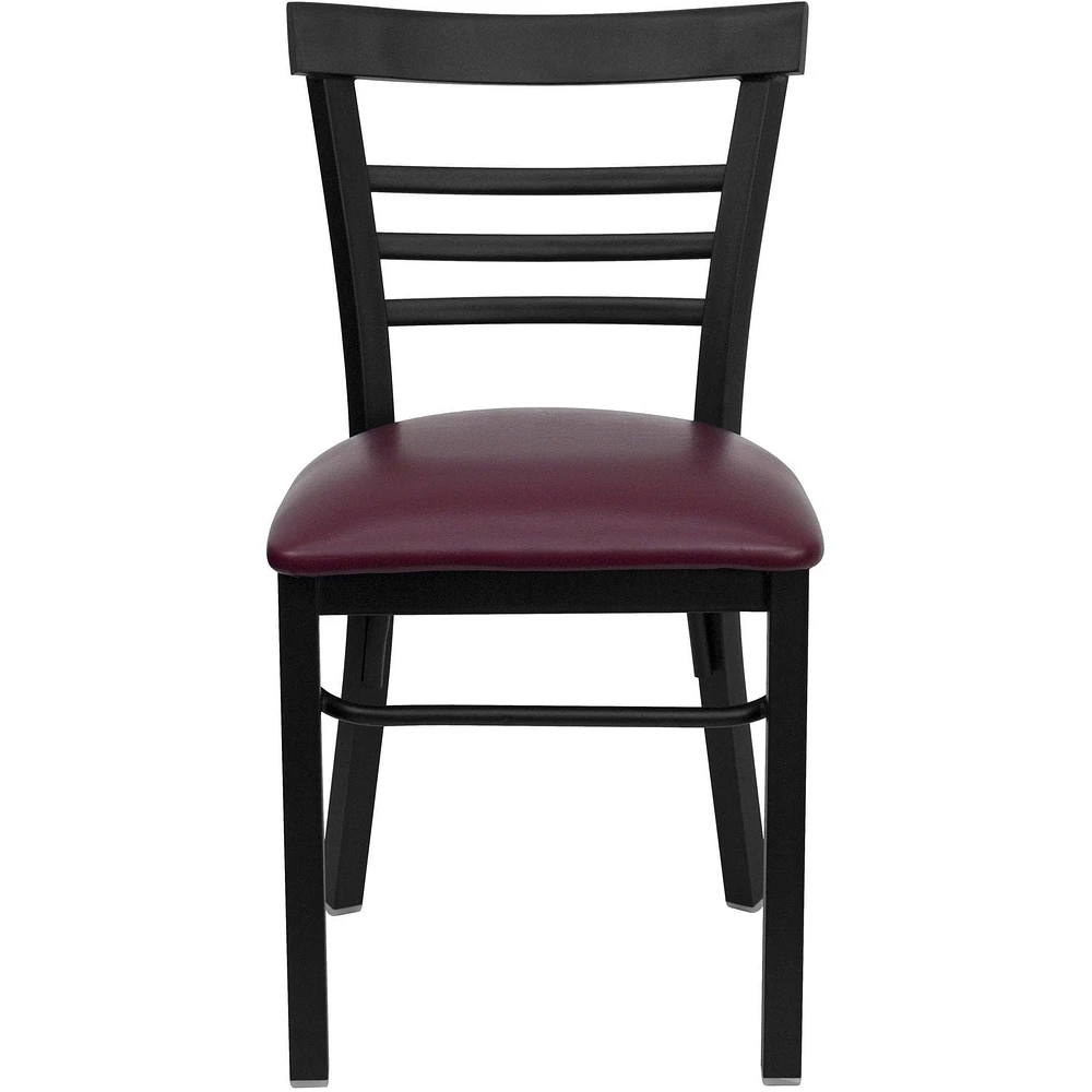 HERCULES Series Black Three-Slat Ladder Back Metal Restaurant Chair - Burgundy Vinyl Seat