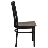 HERCULES Series Black School House Back Metal Restaurant Chair - Mahogany Wood Seat