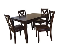 K-LIVING POPPY 5PCS SOLID WOOD DINING TABLE SET IN ESPRESSO (TABLE & 4 CHAIRS)