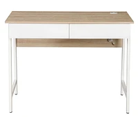 Mainstays 39.4’’ White Computer Desk 2 Drawers Computer Desk with USB Charger Study Writing Table Home Office Workstation, Computer Desk, Computer Desk