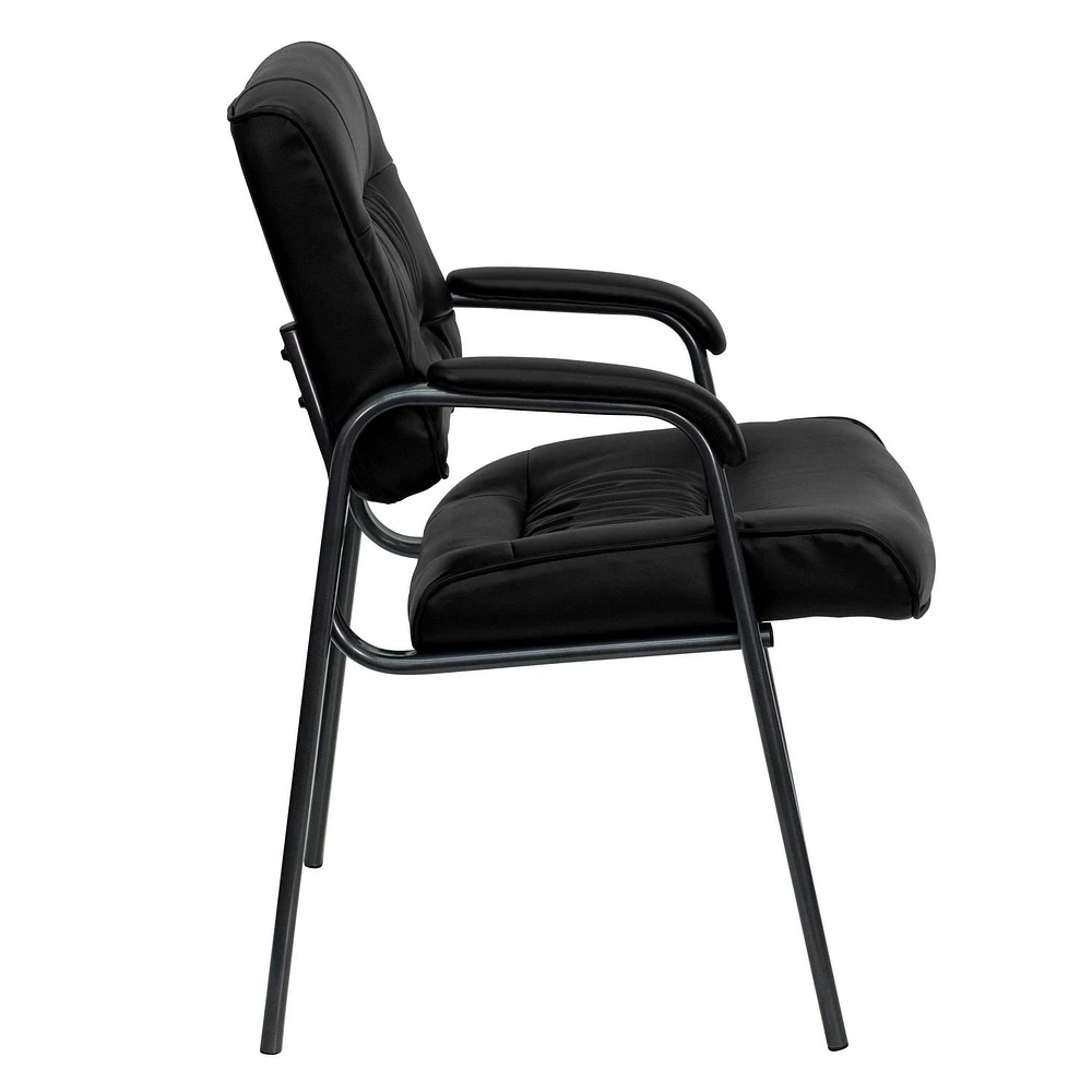 Black Leather Executive Side Reception Chair with Titanium Frame Finish