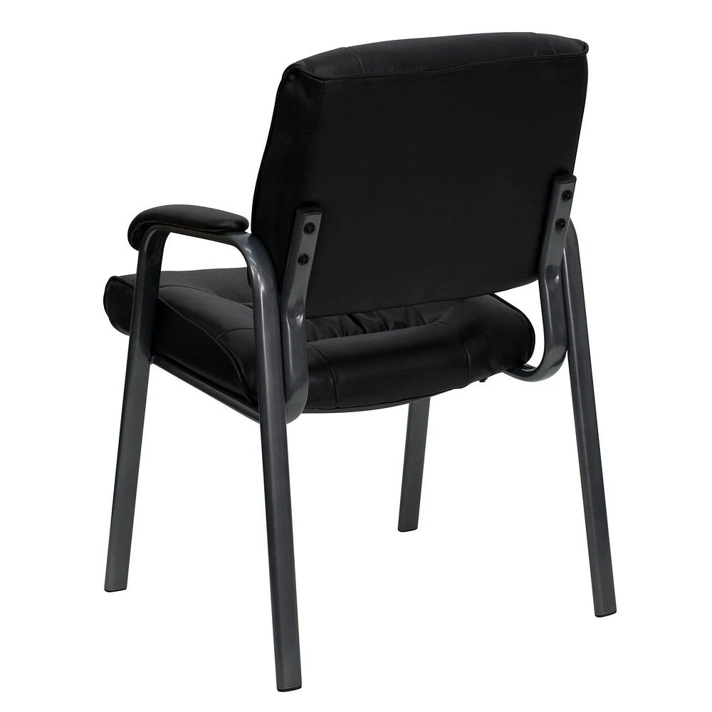 Black Leather Executive Side Reception Chair with Titanium Frame Finish