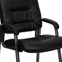 Black Leather Executive Side Reception Chair with Titanium Frame Finish