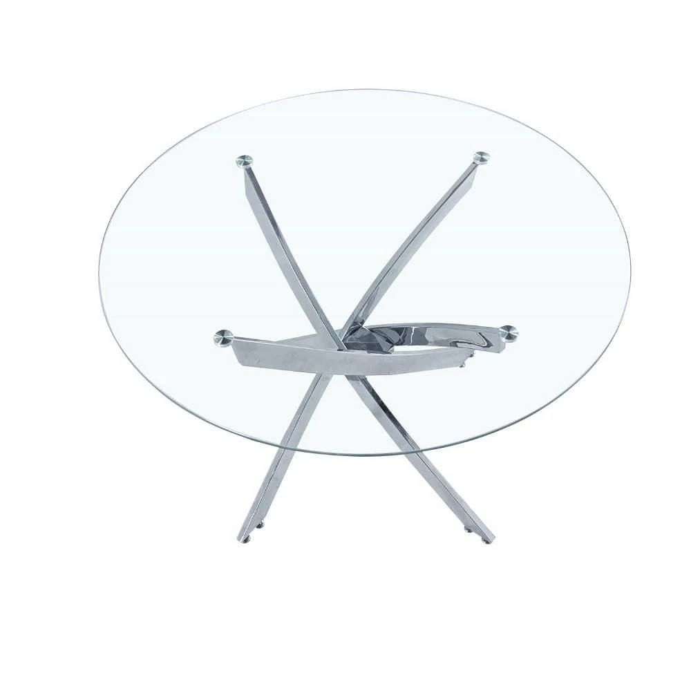 GLASS STAR TABLE ROUND with tempered glass top and polished stainless steel in chrome