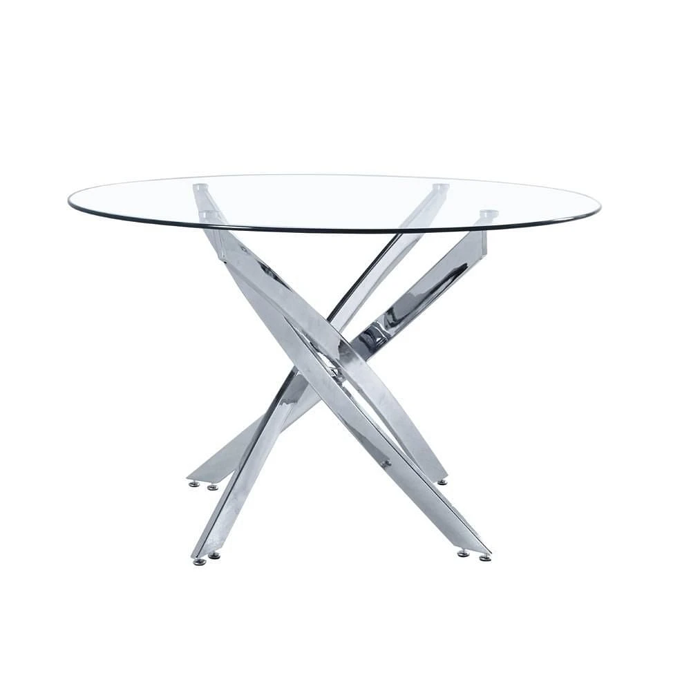 GLASS STAR TABLE ROUND with tempered glass top and polished stainless steel in chrome