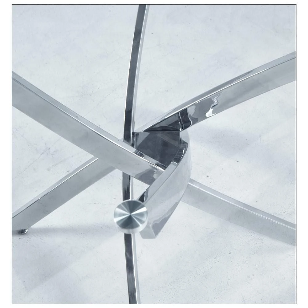 GLASS STAR TABLE ROUND with tempered glass top and polished stainless steel in chrome