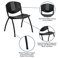 HERCULES Series 880 lb. Capacity Black Plastic Stack Chair with Oval Cutout Back and Black Frame