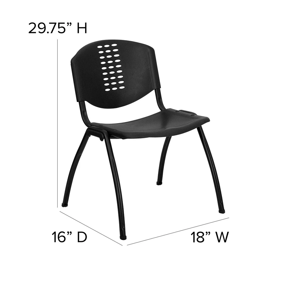 HERCULES Series 880 lb. Capacity Black Plastic Stack Chair with Oval Cutout Back and Black Frame