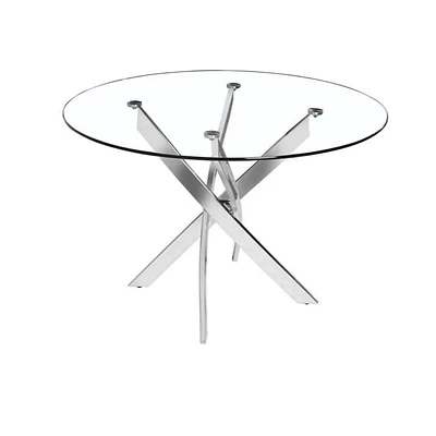 GLASS STAR TABLE ROUND with tempered glass top and polished stainless steel in chrome