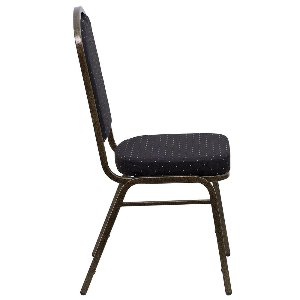 HERCULES Series Crown Back Stacking Banquet Chair in Black Patterned Fabric - Gold Vein Frame