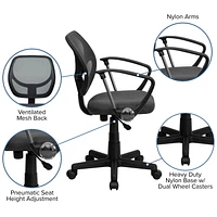 Mid-Back Gray Mesh Swivel Task Chair with Arms