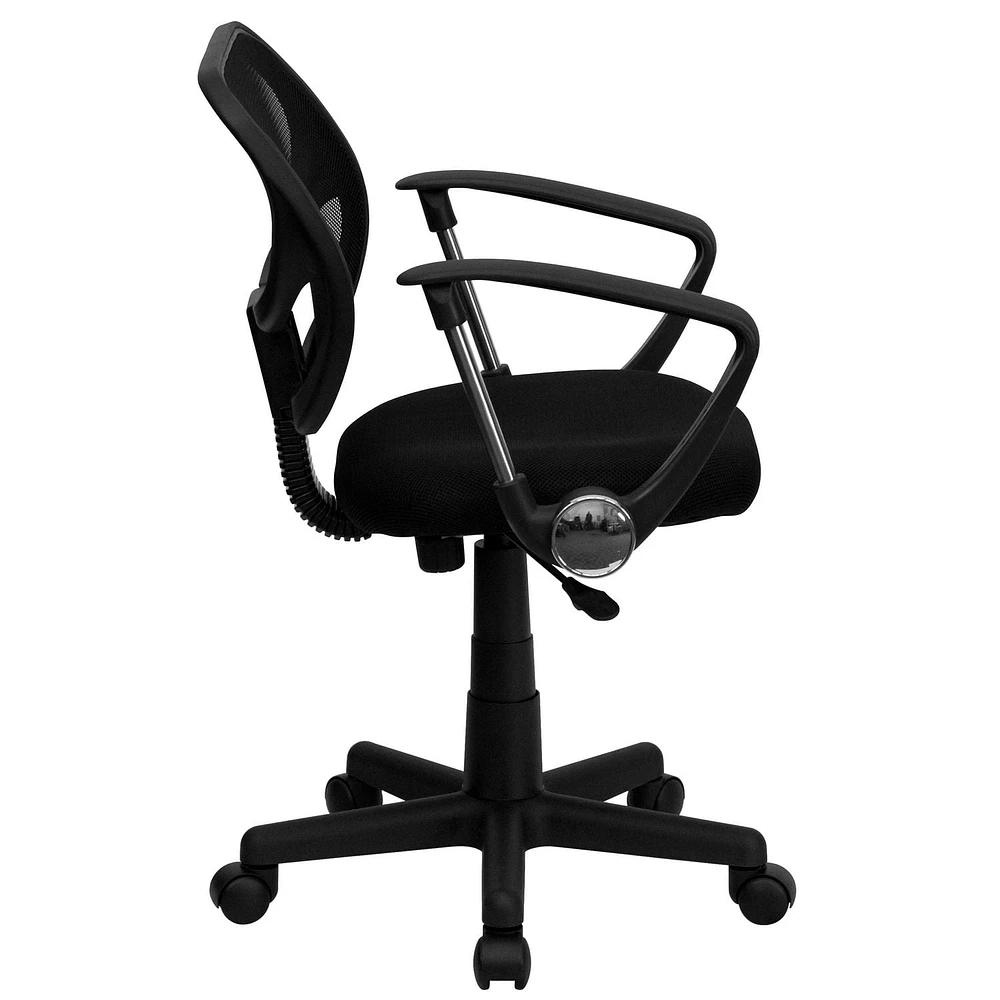 Mid-Back Black Mesh Swivel Task Chair with Curved Square Back and Arms