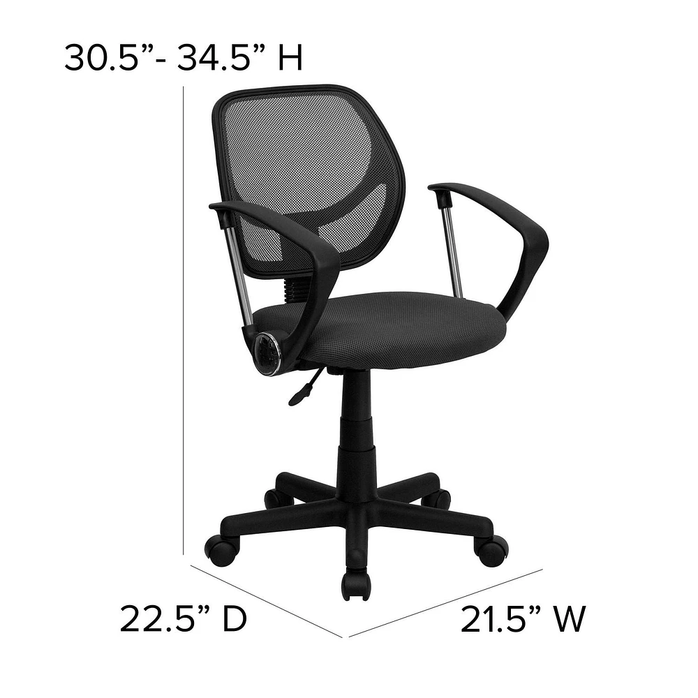 Mid-Back Gray Mesh Swivel Task Chair with Arms