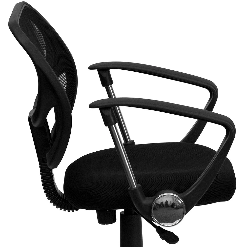 Mid-Back Black Mesh Swivel Task Chair with Curved Square Back and Arms