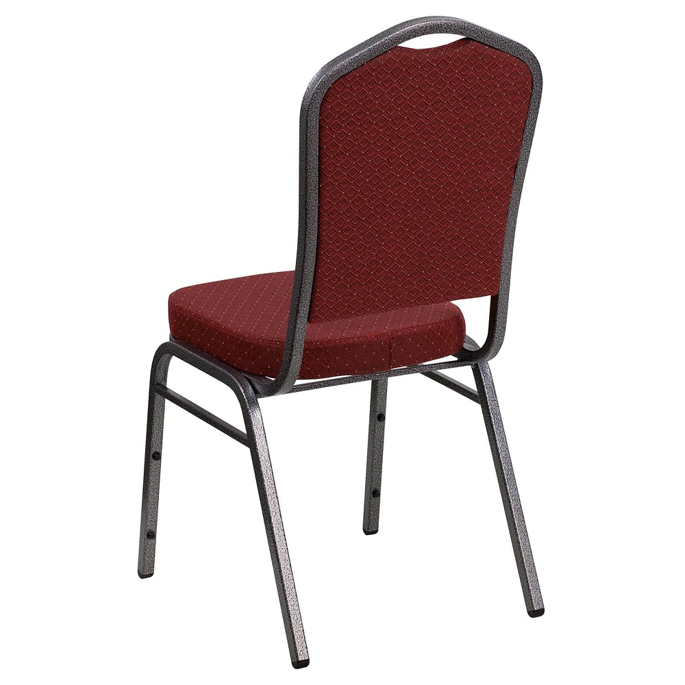 HERCULES Series Crown Back Stacking Banquet Chair in Burgundy Patterned Fabric - Silver Vein Frame