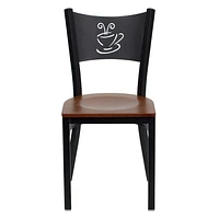 HERCULES Series Black Coffee Back Metal Restaurant Chair - Cherry Wood Seat