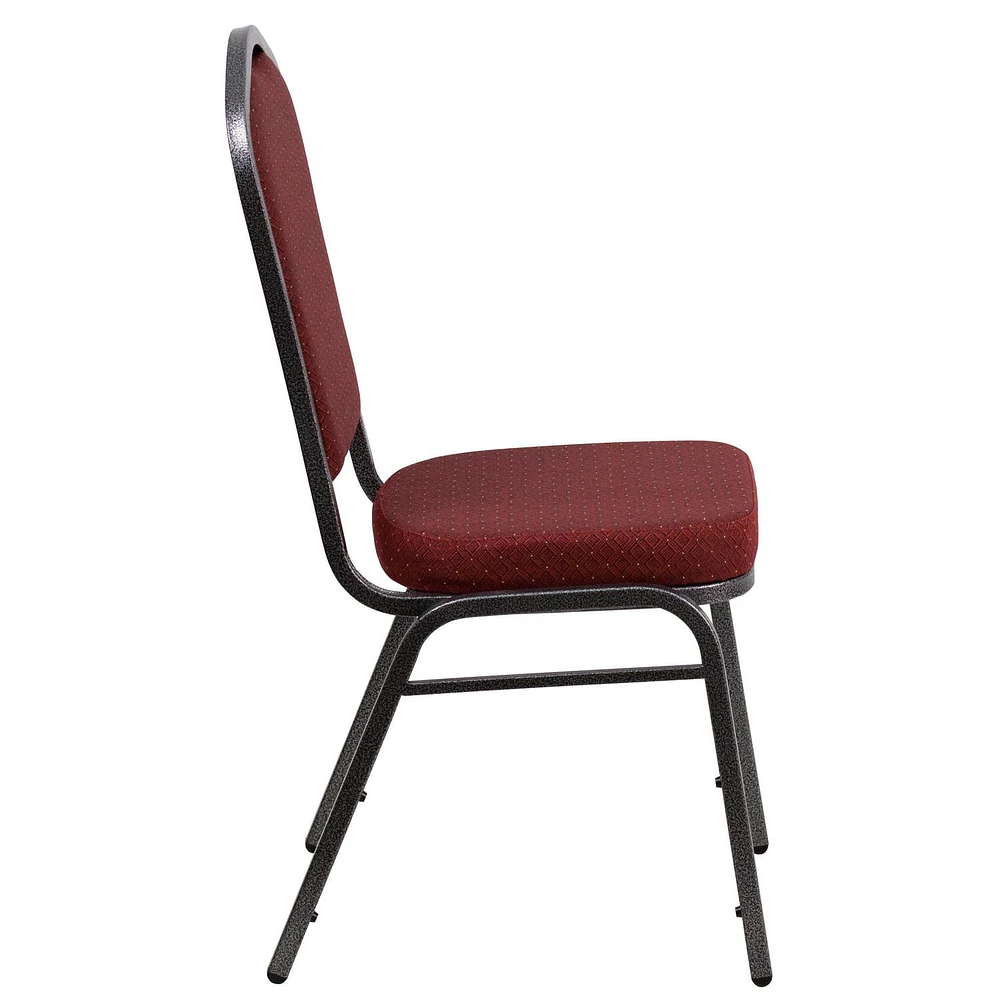 HERCULES Series Crown Back Stacking Banquet Chair in Burgundy Patterned Fabric - Silver Vein Frame