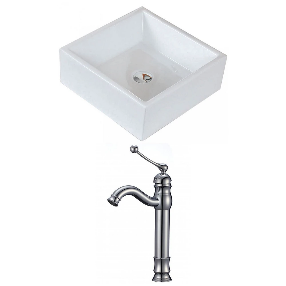 in. W Above Counter White Bathroom Vessel Sink Set For Deck Mount Drilling AI