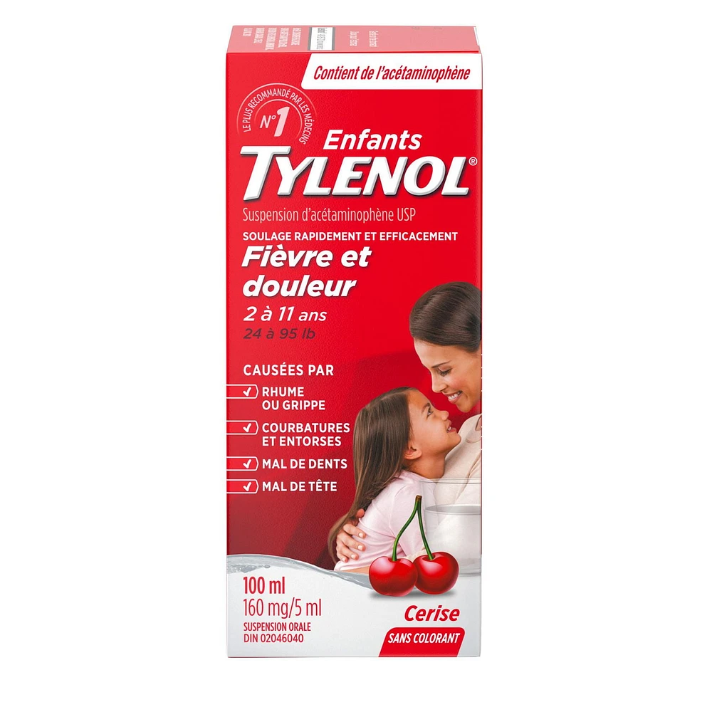 Tylenol Children's Medicine for Fever & Pain, Dye-Free Cherry Liquid, 100 mL