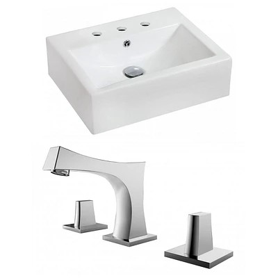 in. W Wall Mount White Bathroom Vessel Sink Set For 3H8-in. Center Faucet AI