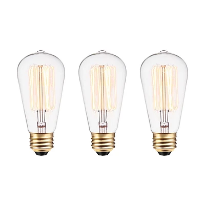 60W Vintage Edison S60 Squirrel Cage Incandescent Filament Light Bulb 3-Pack, E26 Base, 220 Lumens