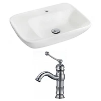 in. W Wall Mount White Bathroom Vessel Sink Set For 1 Hole Center Faucet AI