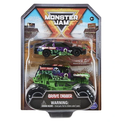 Monster Jam, Official Grave Digger Truck and Race Car in 1:64 Scale, Kids Toys for Boys and Girls Ages 3 and up