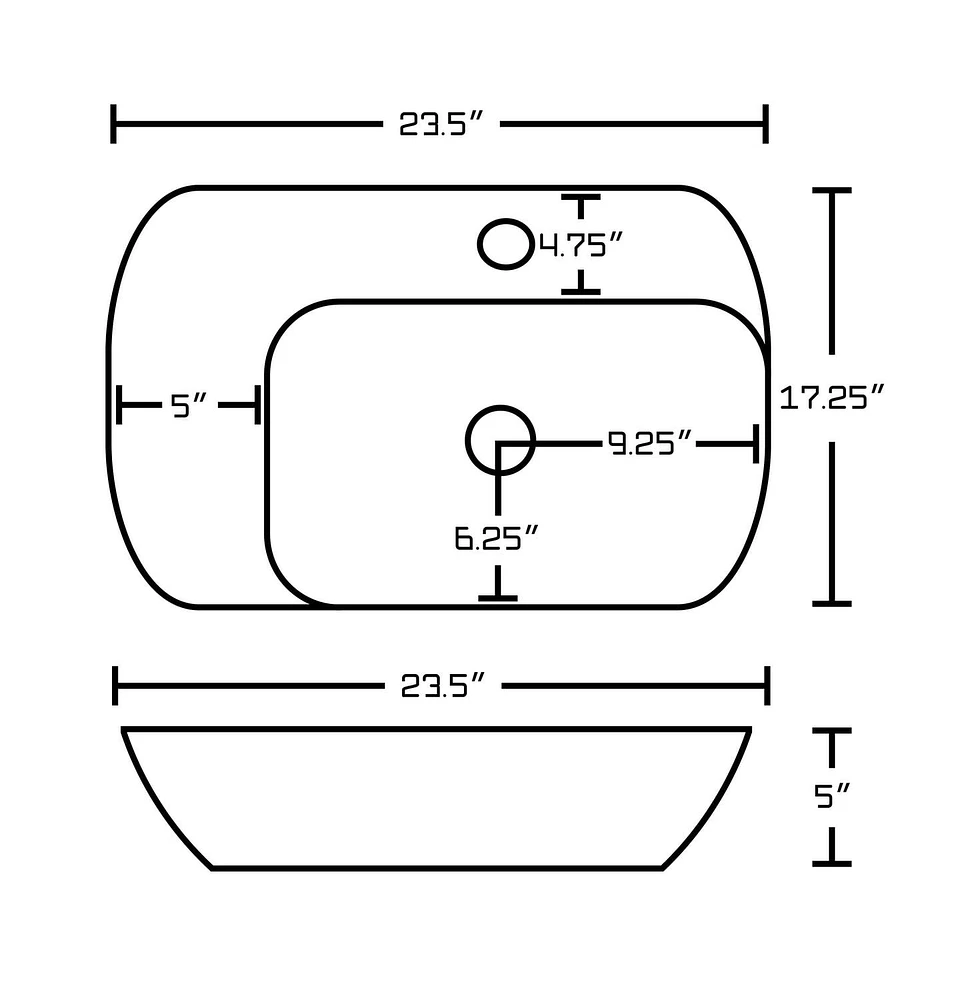 in. W Wall Mount White Bathroom Vessel Sink Set For 1 Hole Center Faucet AI