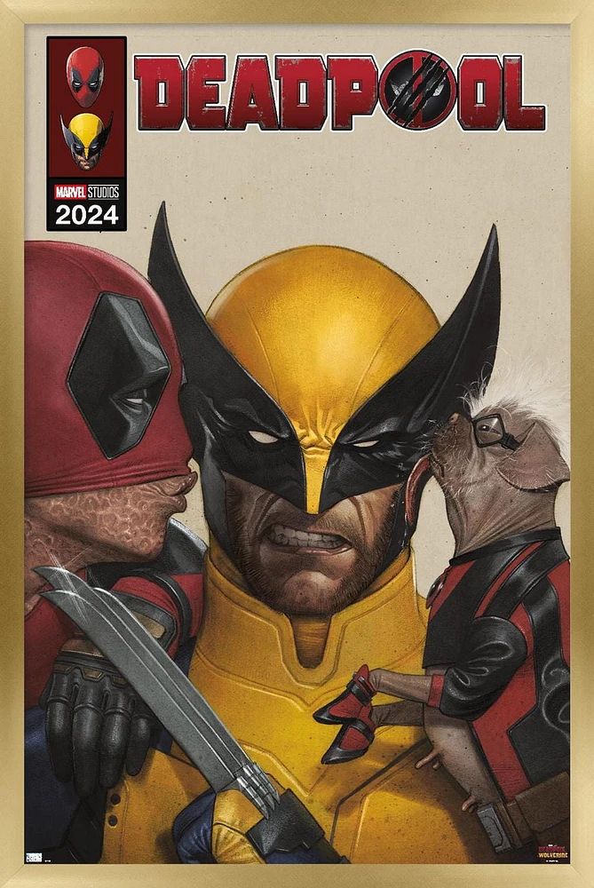 Marvel Deadpool & Wolverine - Homage Cover Kisses Wall Poster with Magnetic Frame, 22.375" x 34"