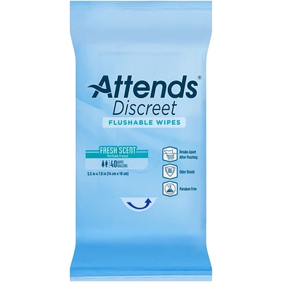 Attends Discreet Flushable Wipes