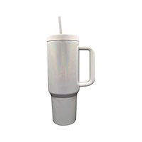 Holiday Time 40oz STAINLESS STEEL TUMBLER WITH STRAW WHITE, 40oz STAINLESS STEEL TUMBLER WITH STRAW WHITE