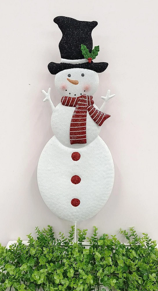 Holiday Time 28.5" Metal Snowman outdoor yard stake with glitter accents