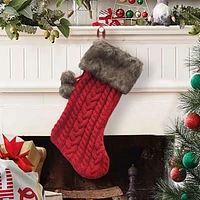 Holiday Time 21 inches Christmas Red Knit Stocking, 21 inch, Festive