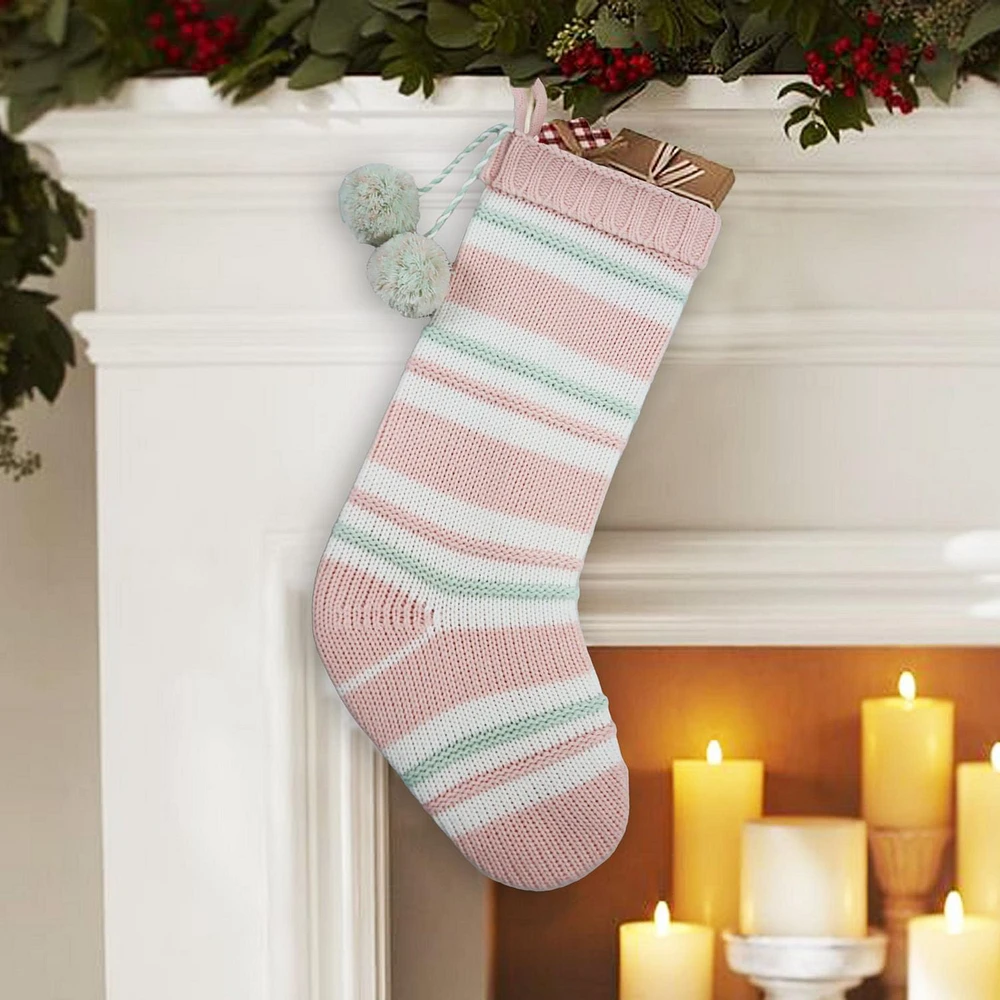 Holiday Time 20 inches Christmas striped knit Stocking