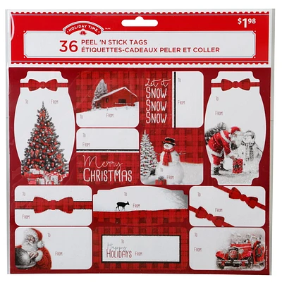 36ct Peel n Stick Gift Tags - Traditional Red