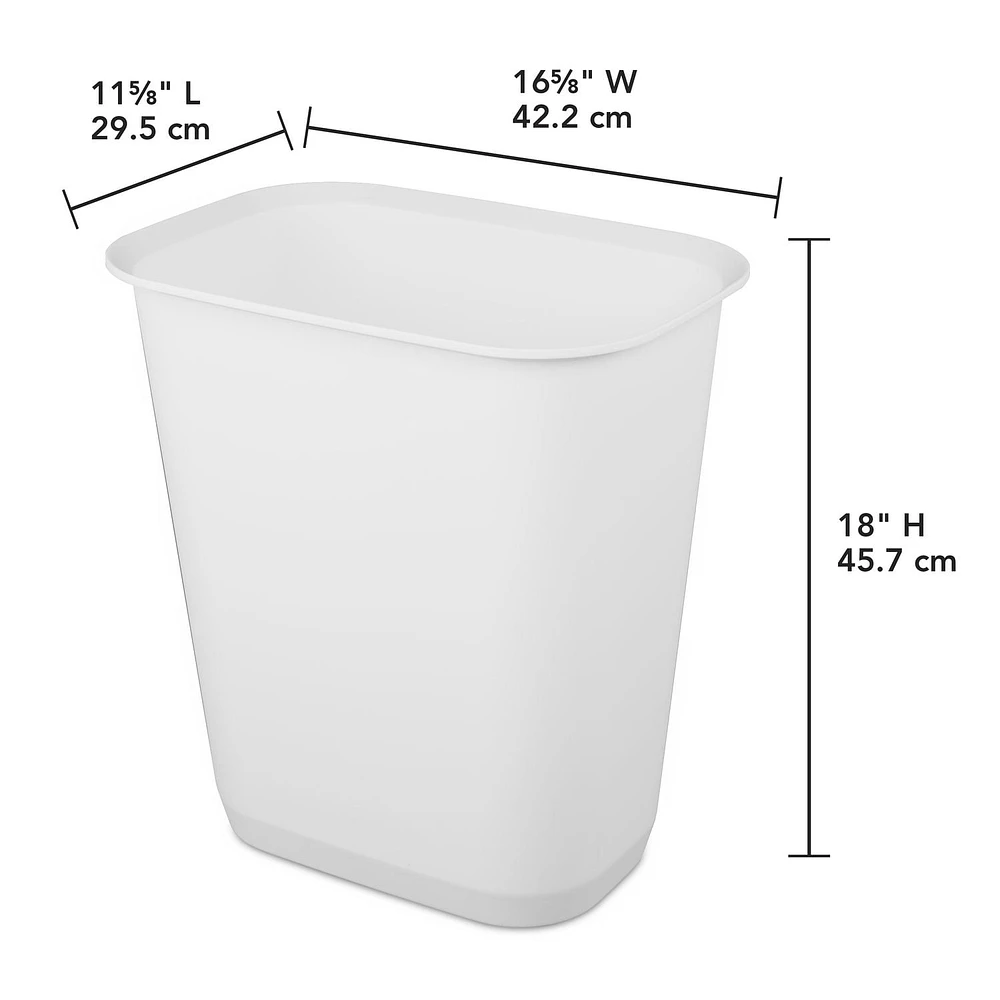 Sterilite 34 Liter Rectangular Wastebasket, White, 34L, White