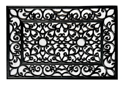 LARGE ELEGANT WROUGHT IRON III OUTDOOR RUBBER DOORMAT