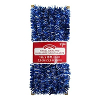 Holiday time tinsel garland- 18 foot blue/silver