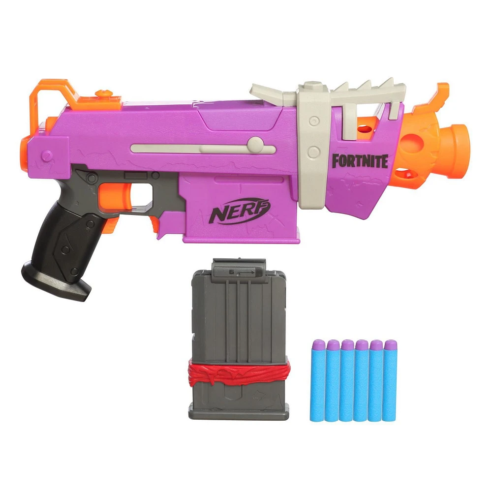 Blaster motorisé Fortnite SMG-E Nerf Elite avec chargeur, 6 fléchettes Nerf Elite Fortnite officielles